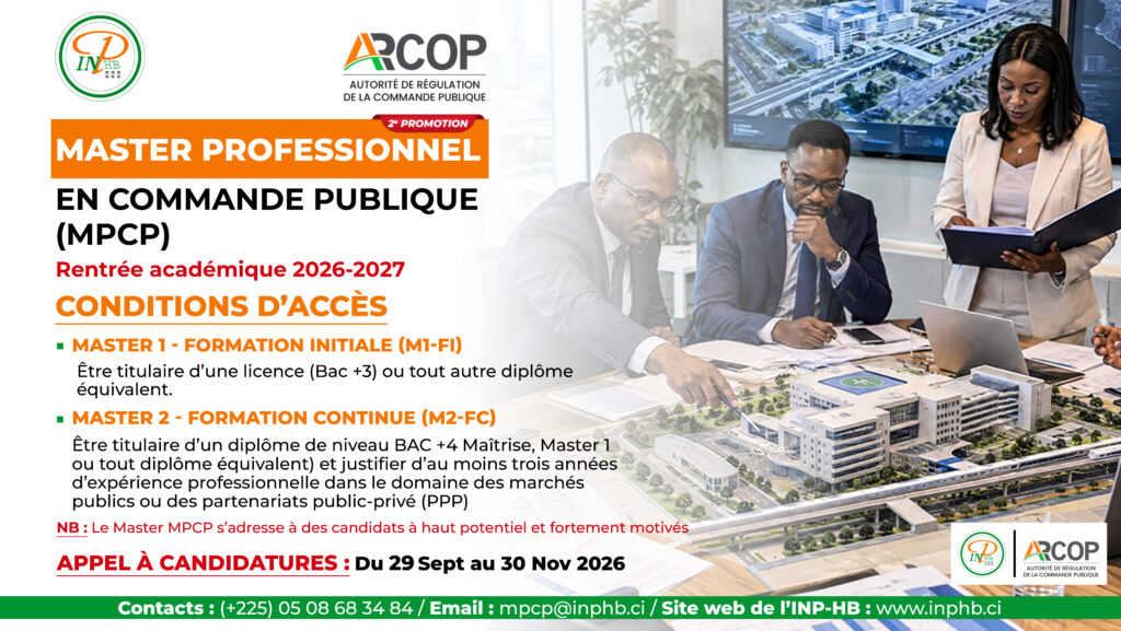 Rentrée académique 2026-2027: Master Professionnel en Commande Publique (MPCP) _ Appels à candidature